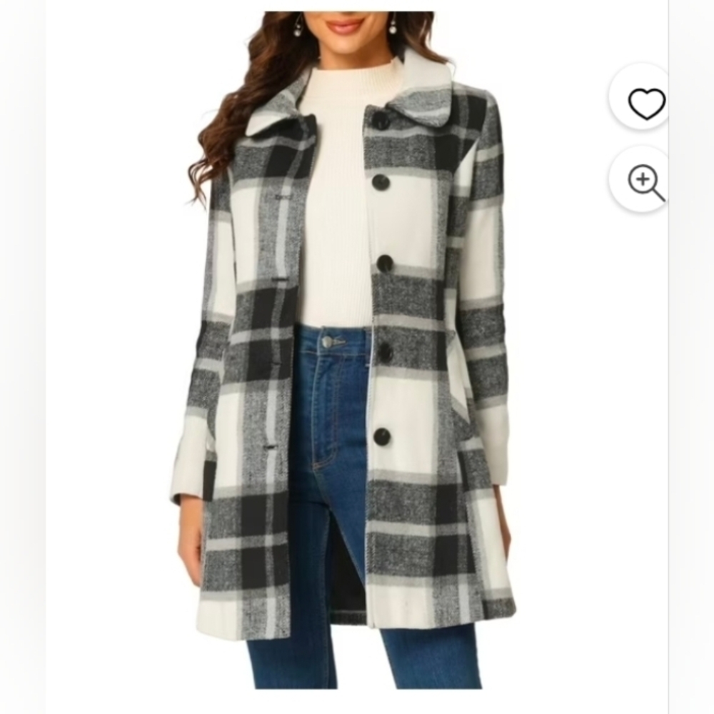 Allegra K Women's Plaid Winter Faux Fur Collar Outerwear Long Coat